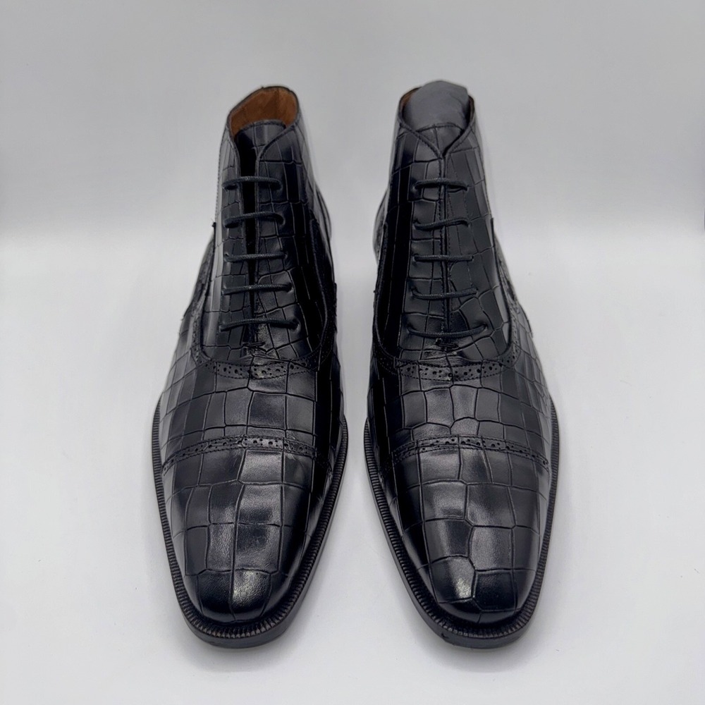 Mezlan McKay Cap Toe Boots Men's Size 10 M Black Crocodile Embossed Leather - Picture 3 of 16